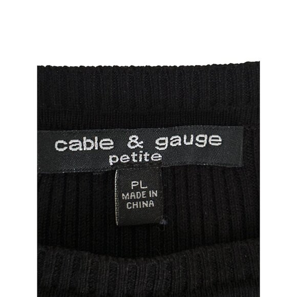 Cable & Gauge Petite Black Ribbed Sweater Top 3/4 Sleeve Women's Size PL - Picture 6 of 8
